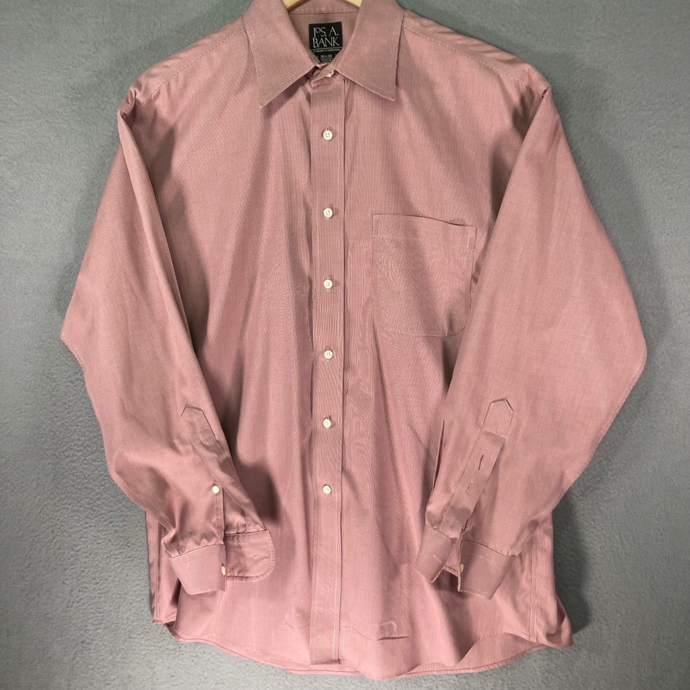 Jos A Bank Traveler Collection Mens 15.5 33 Pink 100% Cotton Dress‎ Shirt